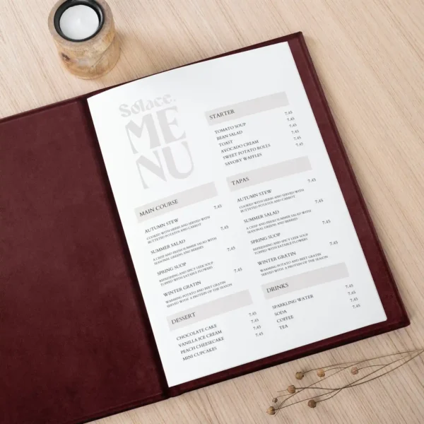 Personalized Velvet Menu Book