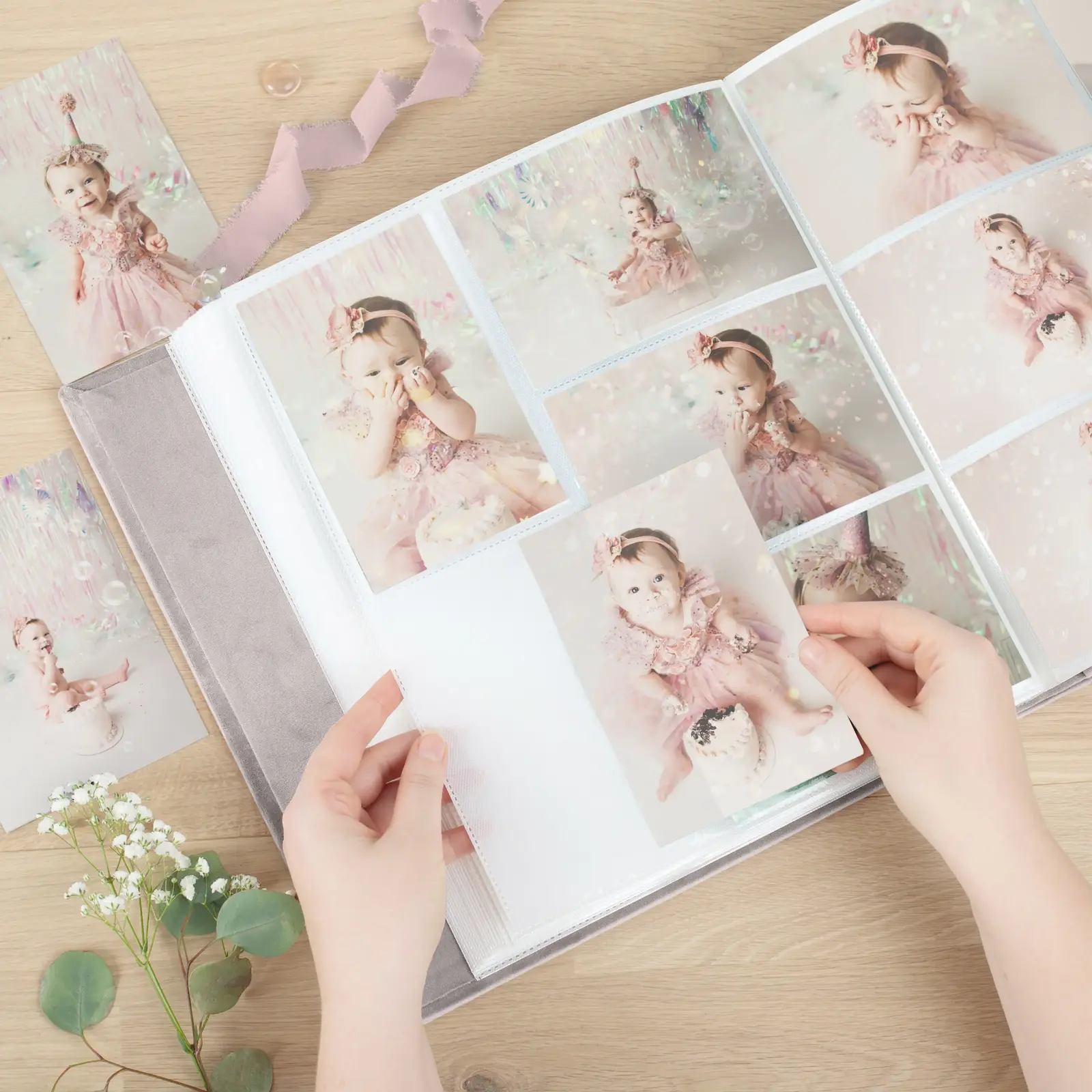 Velvet Slip In Baby Photo Album for 100-1000 4x6 Photos, Photo Window - Image 2