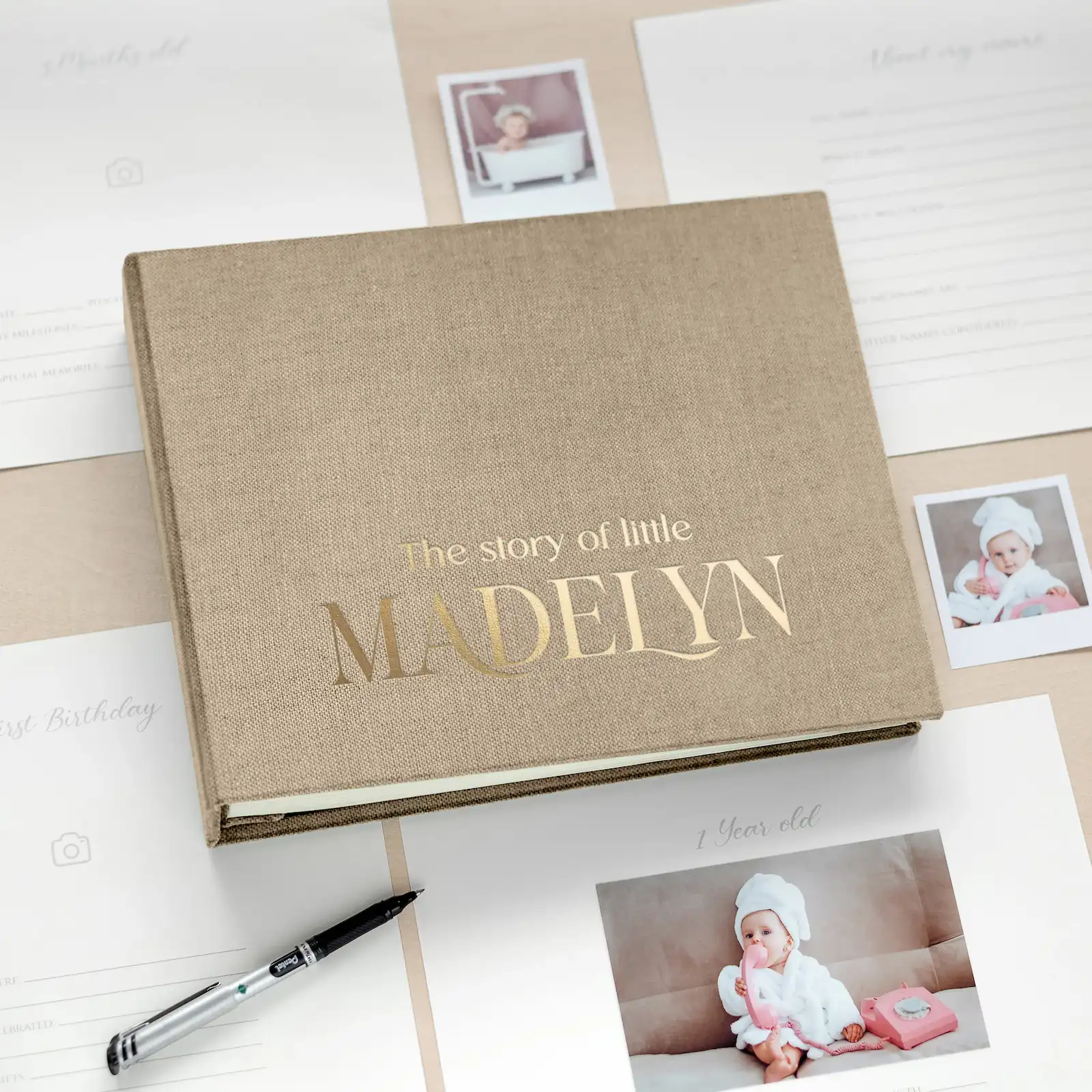 Linen Baby Photo Book, Design B82 - Image 2