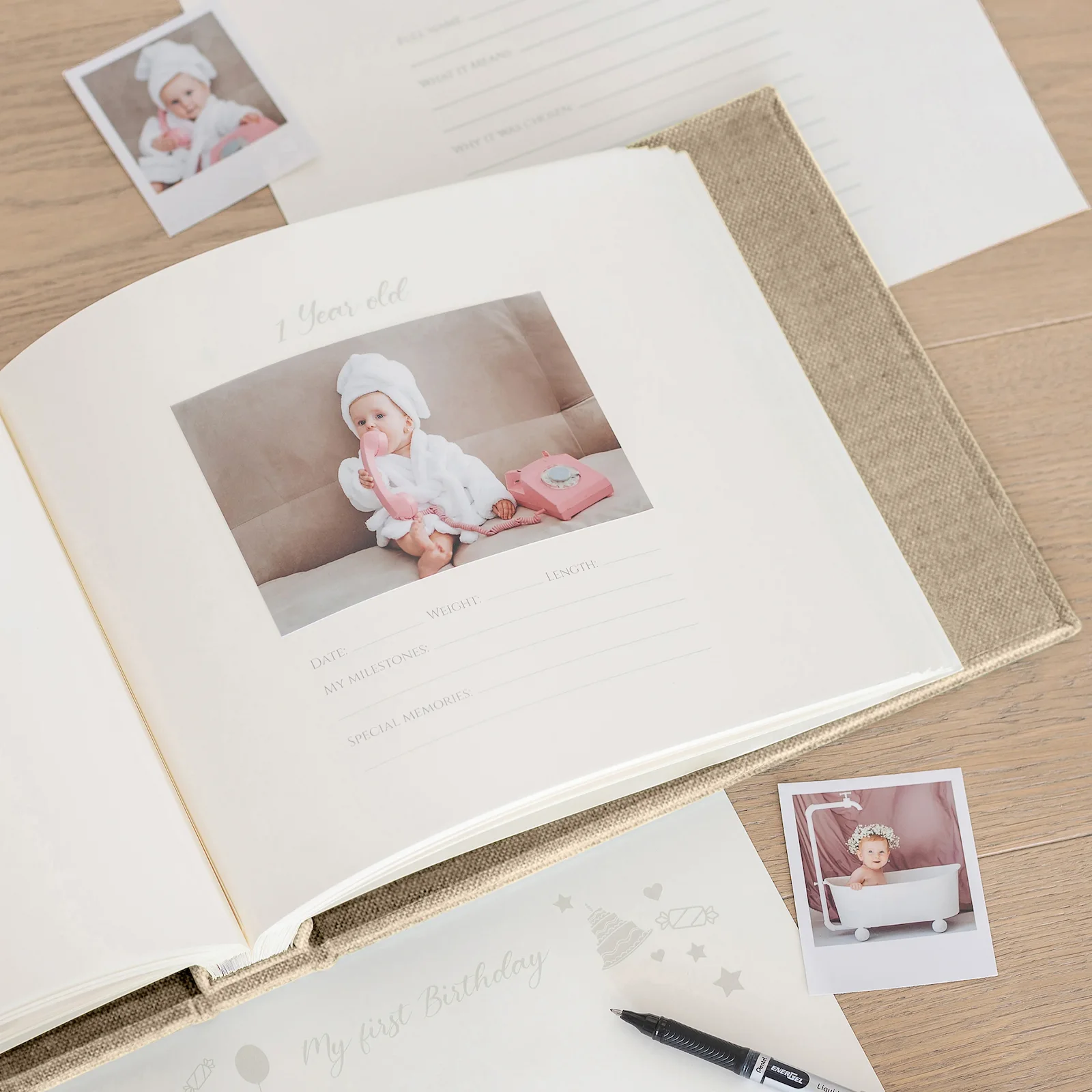 Linen Baby Photo Book, Design B82 - Image 4