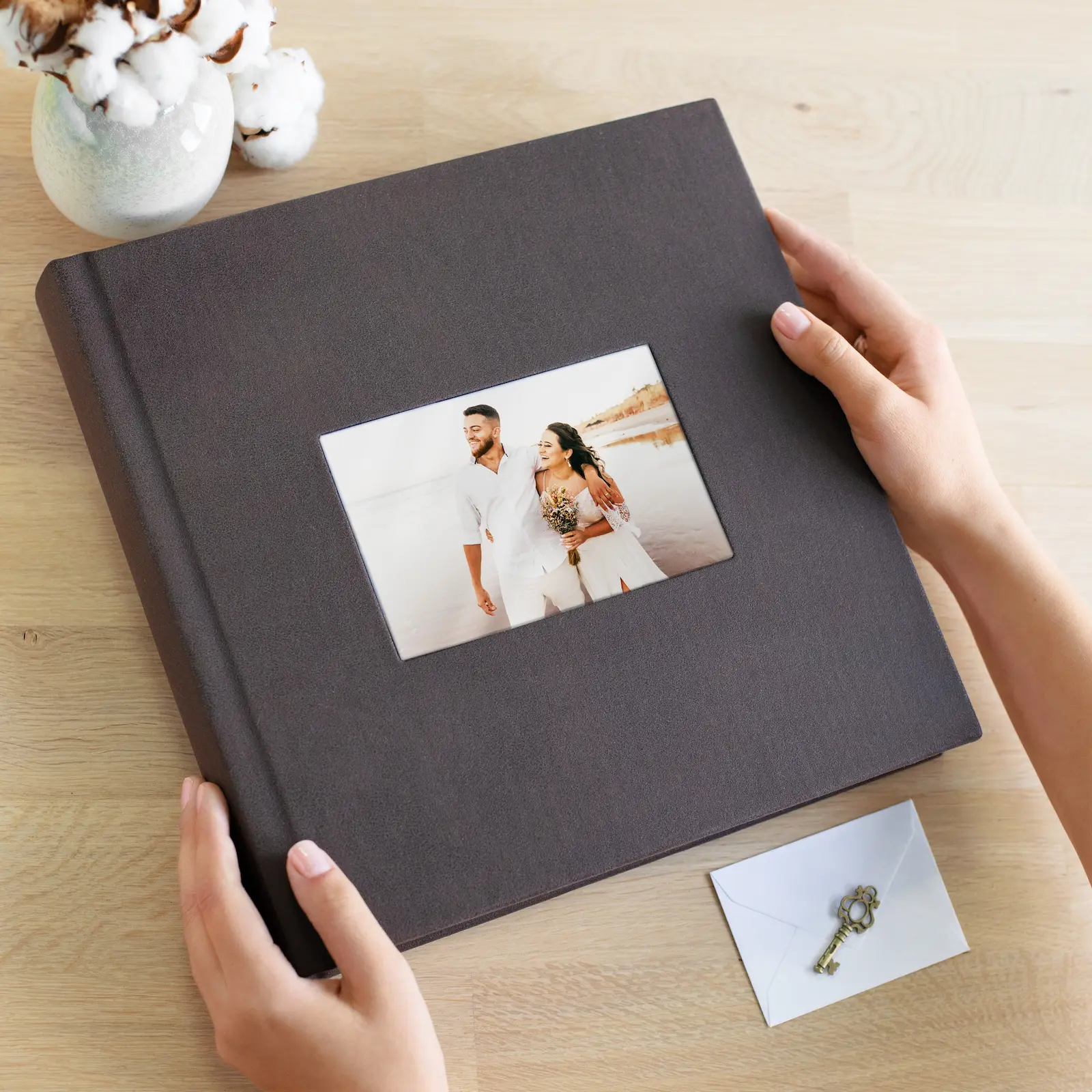 Eco Leather Lay Flat Photo Album, Glass Window - Image 3