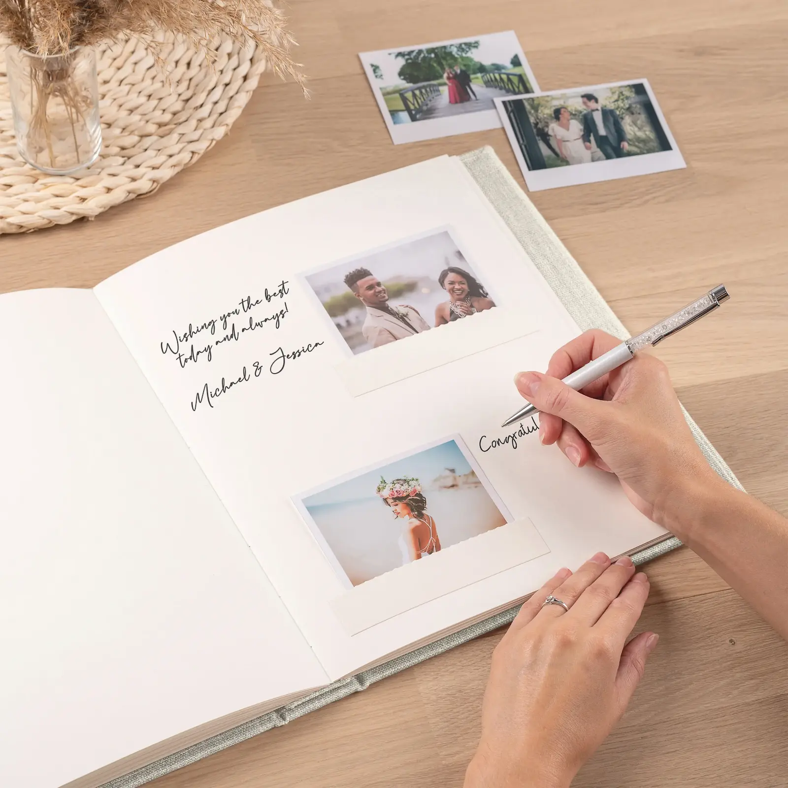 Linen Wedding Guest Book Vertical W165 - Image 3