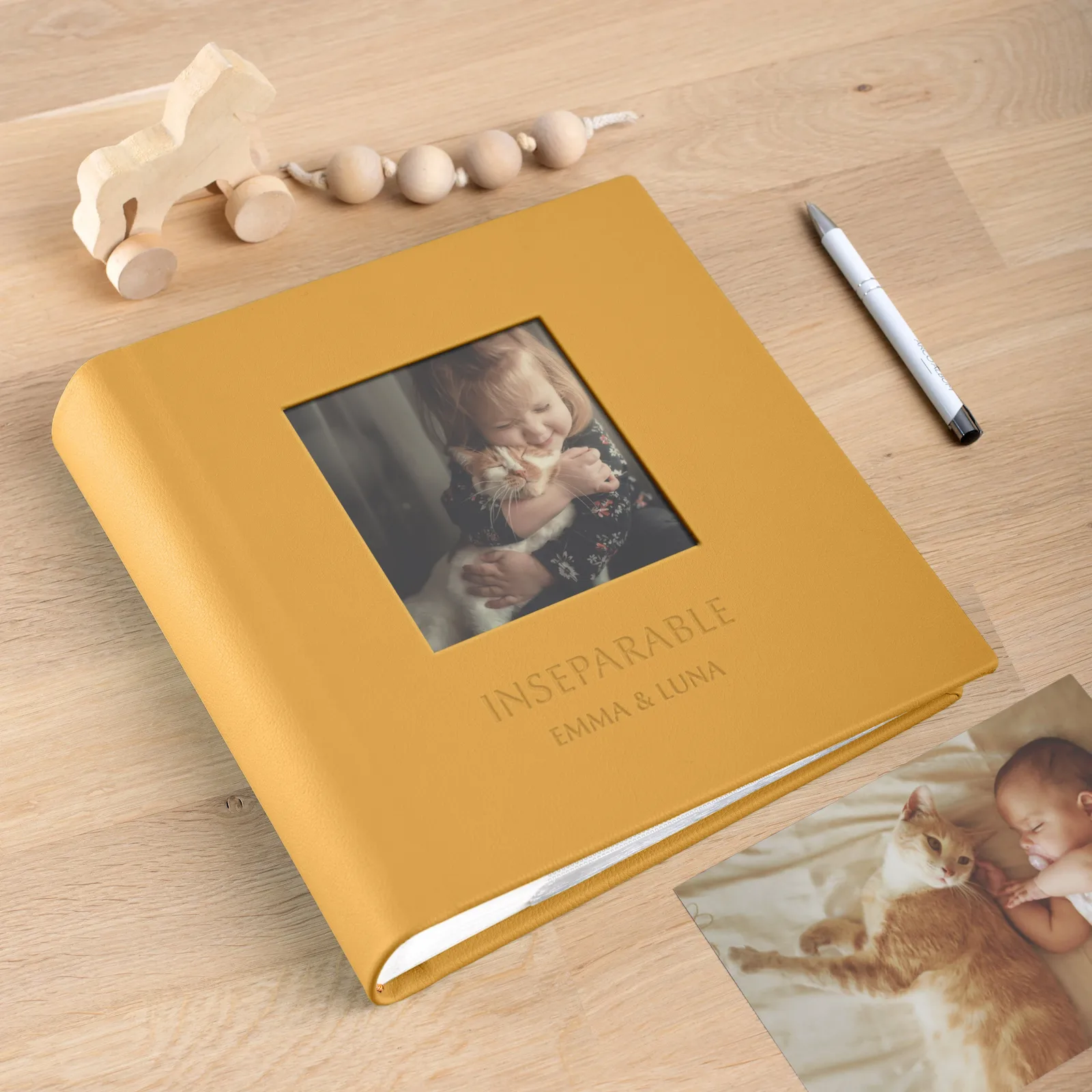 Eco leather Slip In Baby Photo Album for 200 4x6 or 5x7 Photos, Photo Window - Image 3