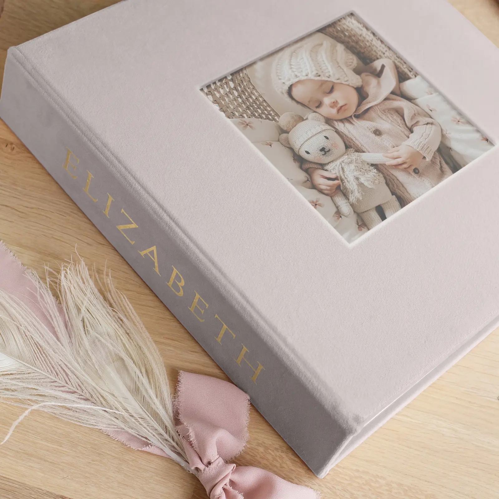Velvet Baby Slip In Photo Album for 8x10 Photos, Photo Window